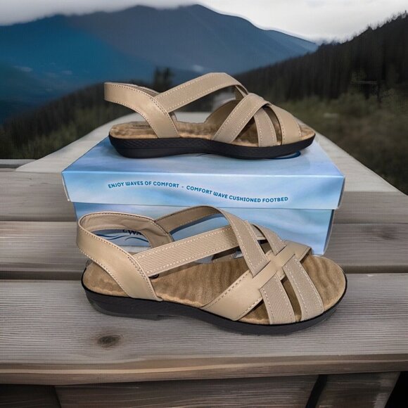 easy street Shoes - Easy Street Comfort Wave Janice Size 9 W Womens Slip On Sandal Natural Gore